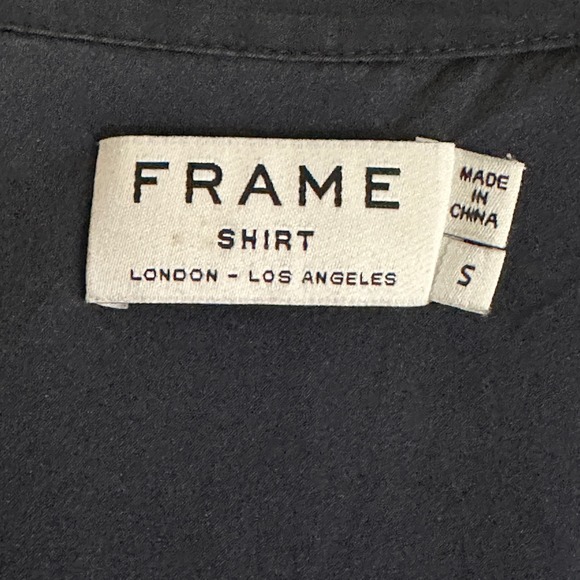 FRAME Small Satin Blouse Navy Blue Lace Up Neck Long Sleeve 100% Silk Top - Picture 5 of 9